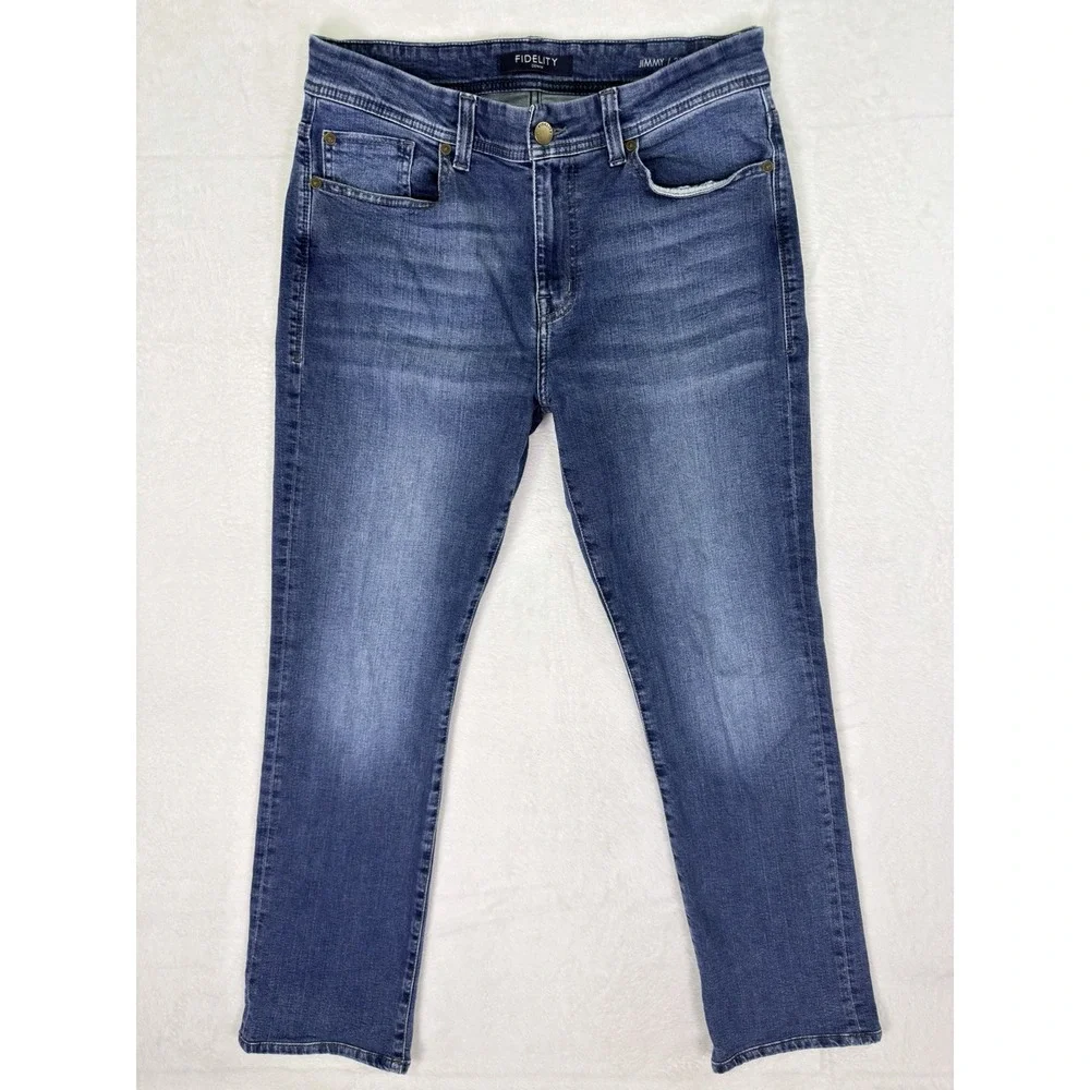 Fidelity Denim Jeans Mens 33x31 Blue Straight Slim Jimmy Medium Wash Stretch